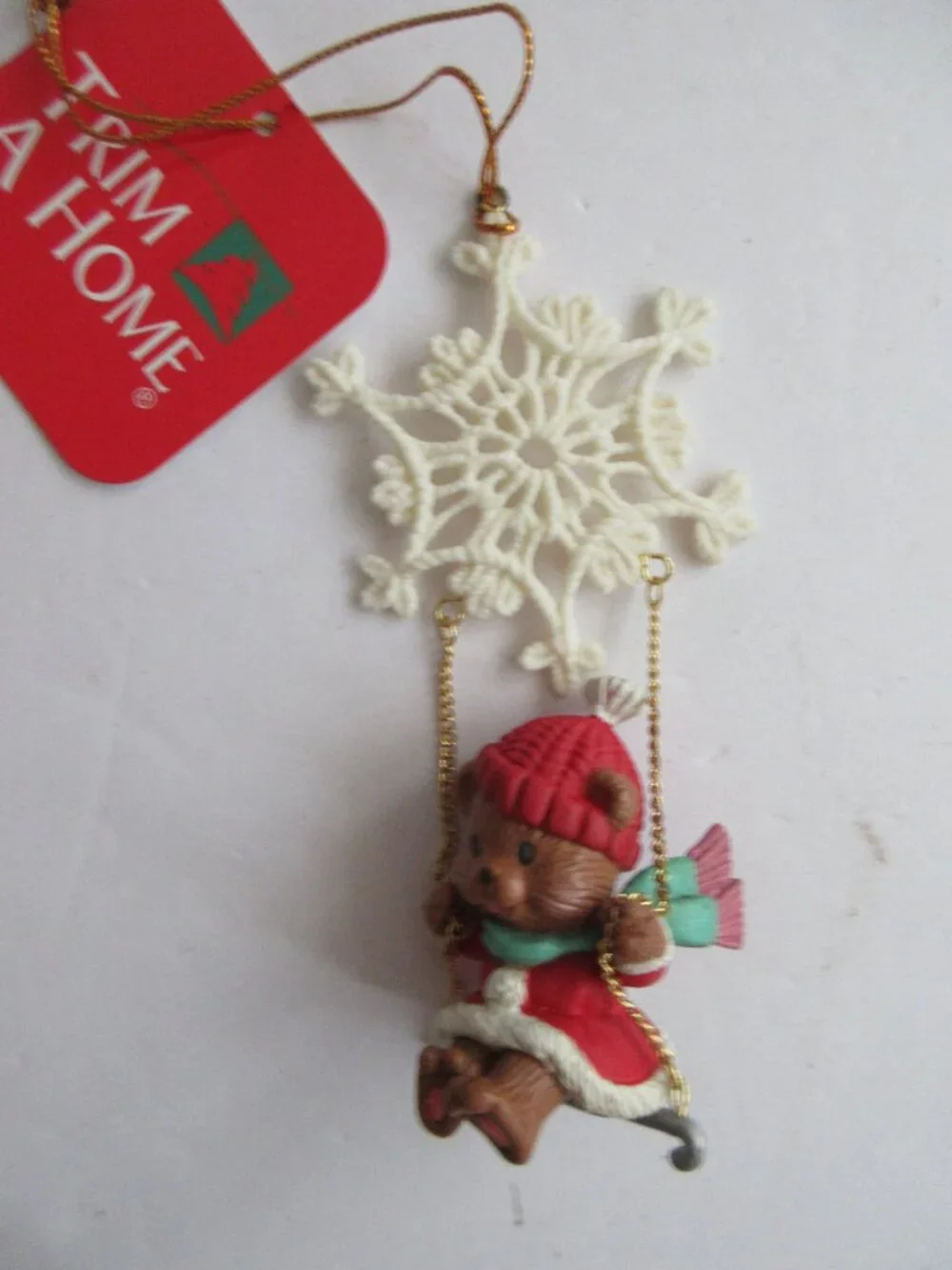Trim A Home Christmas Tree Ornament Santa Bear on Snowflake Swing Kmart 1992